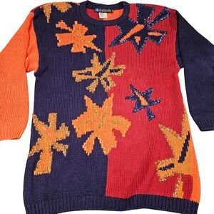 IB Diffusion Sweater Sz M Colorblock Knit 1992 Abstract Vintage Eclectic Grandma